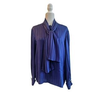 Vintage Alcott and Andrews Silk Striped Neck Bow Tie Blouse Sz 12 Dark Academia